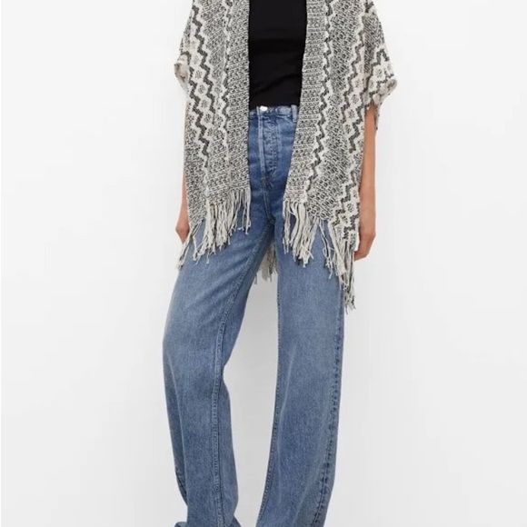 MNG mango open workknit cotton wool blend fridge crochet shawl cardigan - Picture 2 of 8